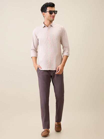 Park Avenue Men Brown Checks Slim Fit Cotton Casual Shirt