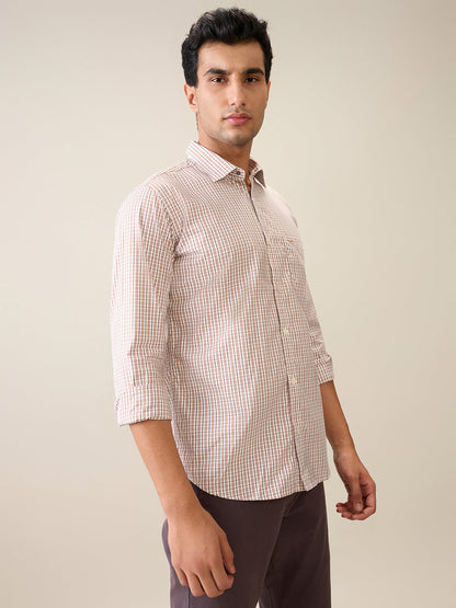 Park Avenue Men Brown Checks Slim Fit Cotton Casual Shirt