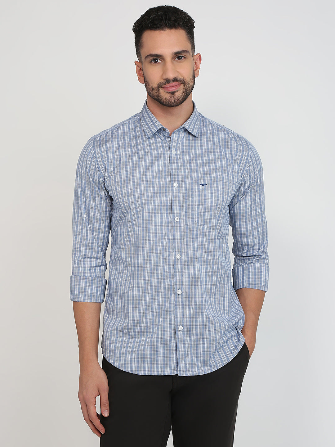 Park Avenue Men Blue Checks Slim Fit Cotton Casual Shirt