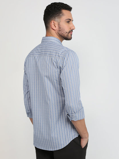 Park Avenue Men Blue Checks Slim Fit Cotton Casual Shirt