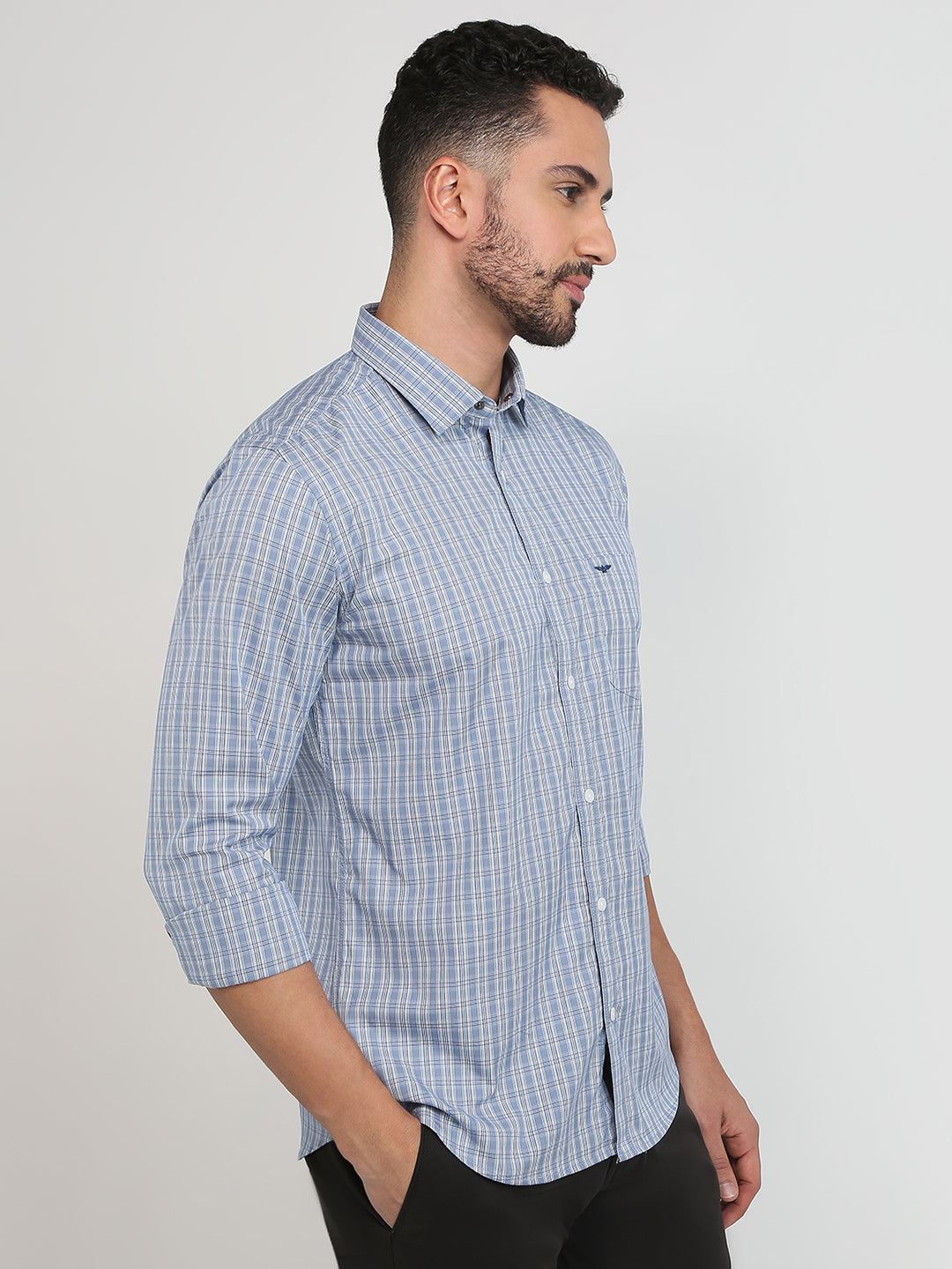 Park Avenue Men Blue Checks Slim Fit Cotton Casual Shirt