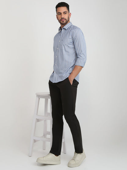 Park Avenue Men Blue Checks Slim Fit Cotton Casual Shirt