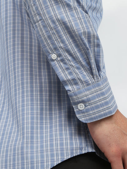 Park Avenue Men Blue Checks Slim Fit Cotton Casual Shirt
