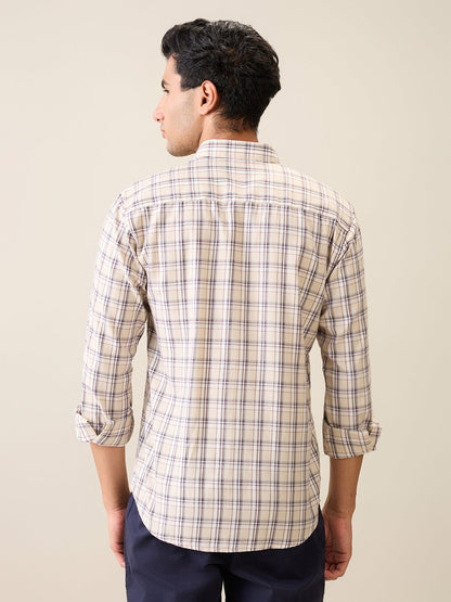 Park Avenue Men Brown Checks Slim Fit Polyester Blend Casual Shirt
