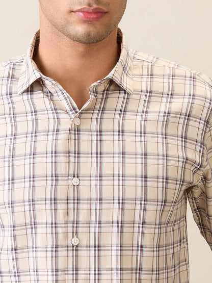Park Avenue Men Brown Checks Slim Fit Polyester Blend Casual Shirt