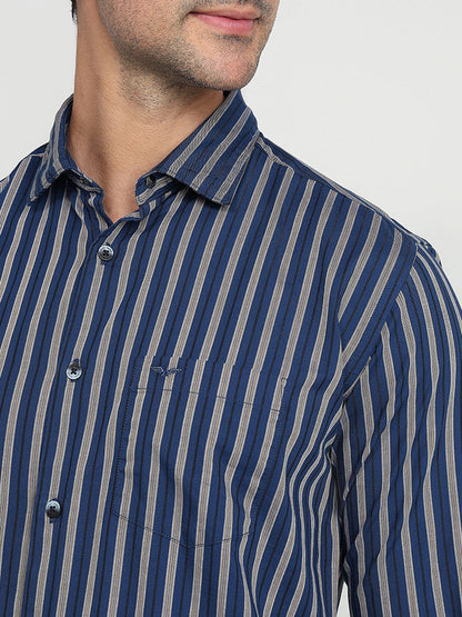Park Avenue Men Blue Stripe Slim Fit Cotton Full Sleeve Casual Shirt