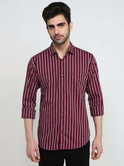 Park Avenue Men Red Stripe Slim Fit Cotton Full Sleeve Casual Shirt
