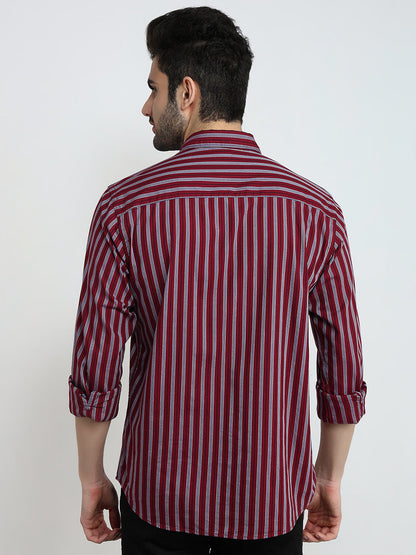 Park Avenue Men Red Stripe Slim Fit Cotton Full Sleeve Casual Shirt