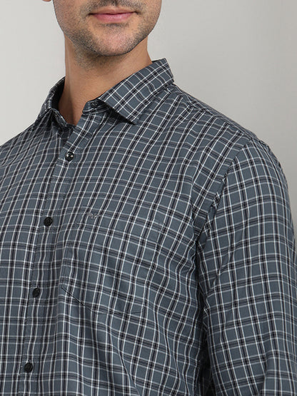 Park Avenue Men Grey Checks Slim Fit Cotton Full Sleeve Casual Shirt