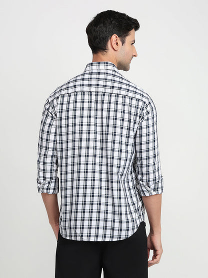 Park Avenue Men White Checks Slim Fit Cotton Full Sleeve Casual Shirt