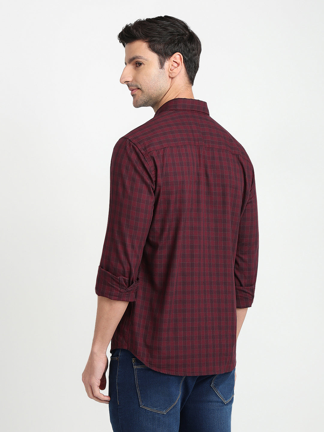 Park Avenue Men Maroon Checks Slim Fit Cotton Full Sleeve Casual Shirt