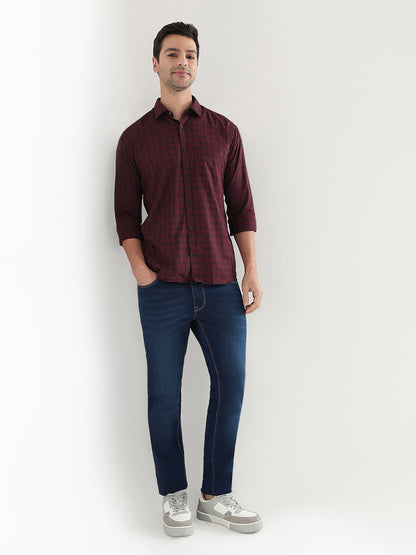 Park Avenue Men Maroon Checks Slim Fit Cotton Full Sleeve Casual Shirt