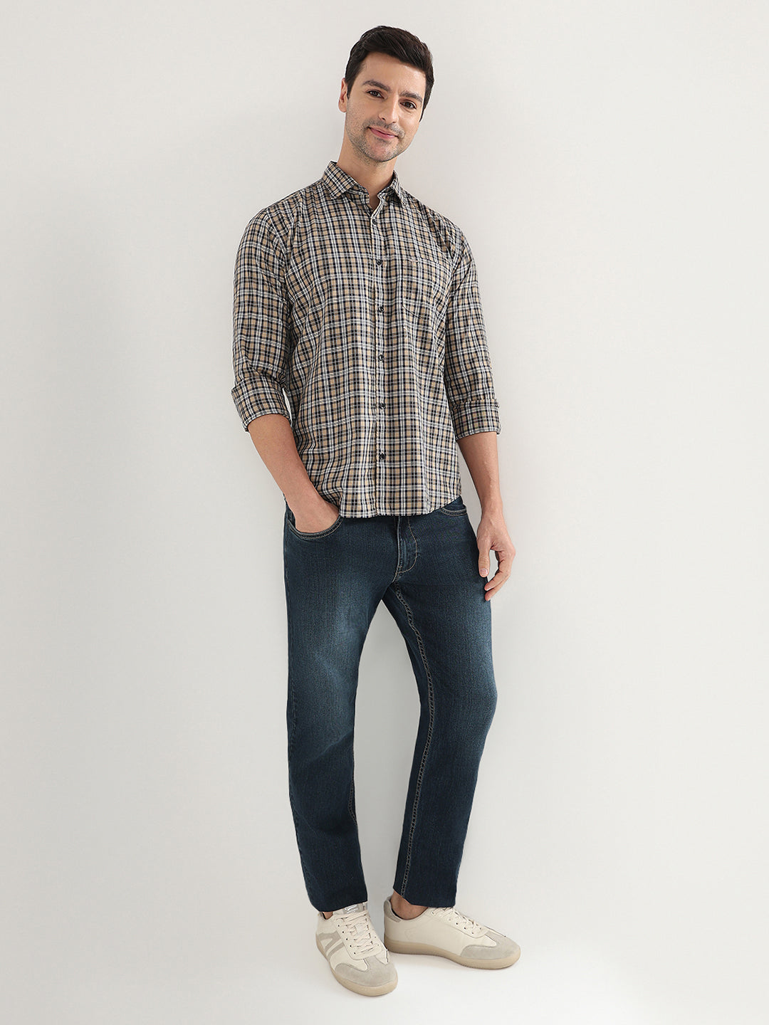 Park Avenue Men Brown Checks Slim Fit Cotton Full Sleeve Casual Shirt