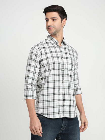 Park Avenue Men Green Checks Slim Fit Cotton Full Sleeve Casual Shirt