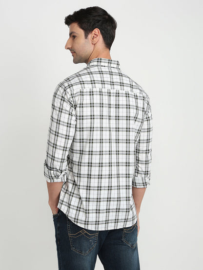 Park Avenue Men Green Checks Slim Fit Cotton Full Sleeve Casual Shirt