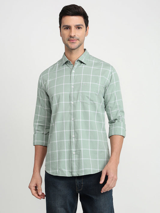 Park Avenue Men Green Checks Slim Fit Cotton Full Sleeve Casual Shirt