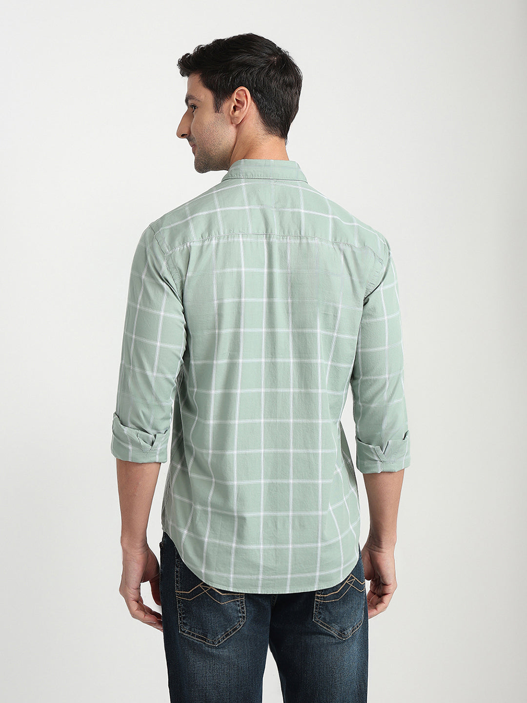 Park Avenue Men Green Checks Slim Fit Cotton Full Sleeve Casual Shirt