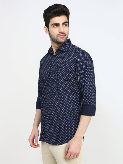 Park Avenue Men Blue Printed Slim Fit Cotton Full Sleeve Casual Shirt