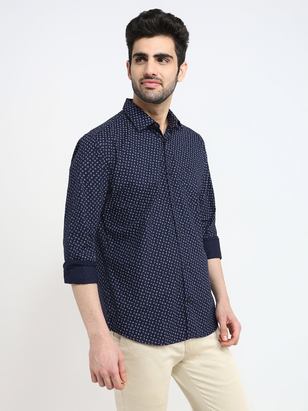 Park Avenue Men Blue Printed Slim Fit Cotton Full Sleeve Casual Shirt