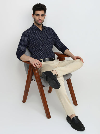 Park Avenue Men Blue Printed Slim Fit Cotton Full Sleeve Casual Shirt