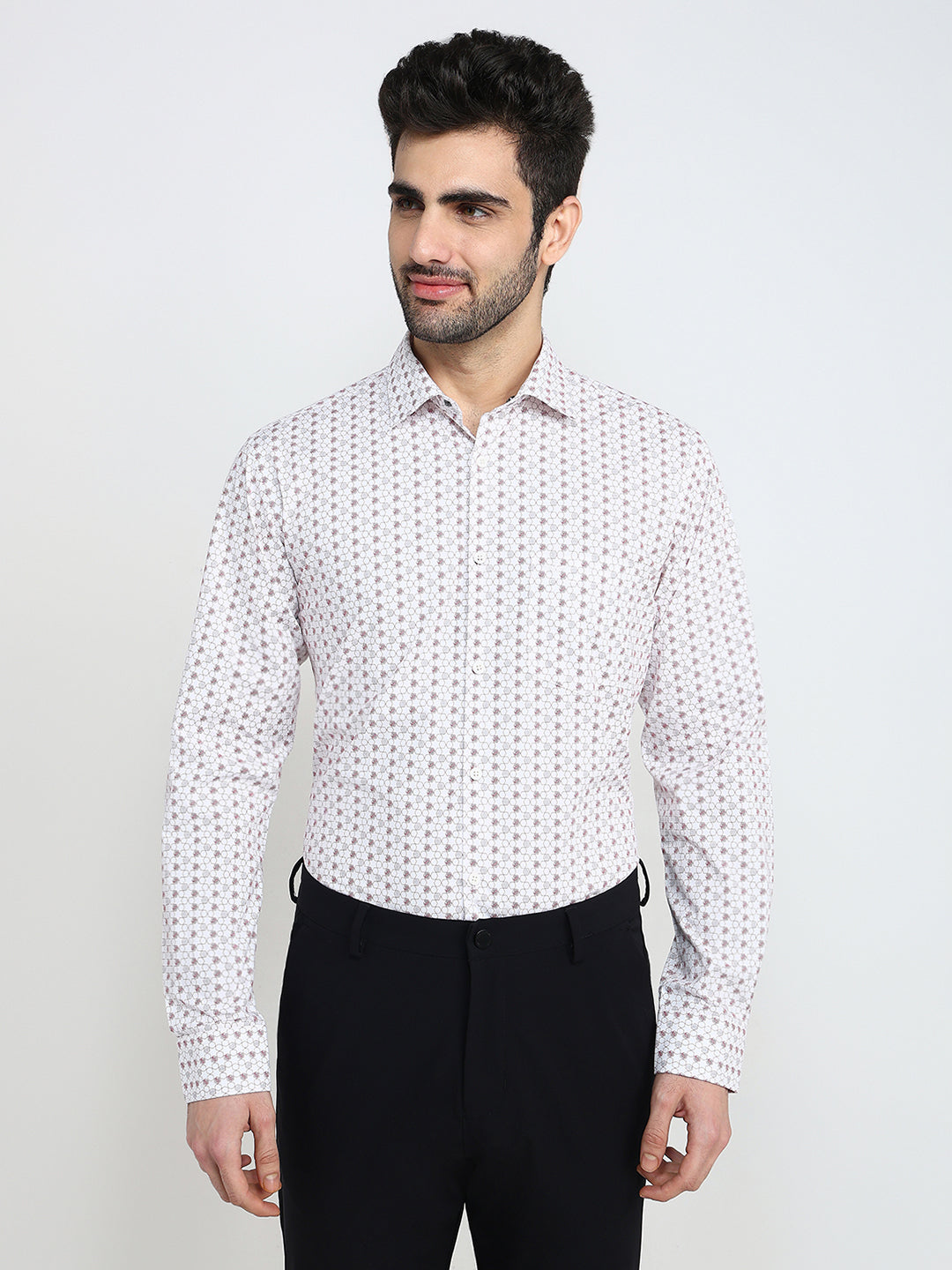 Park Avenue Men Maroon Printed Slim Fit Cotton Full Sleeve Casual Shirt