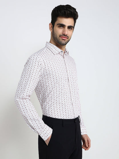 Park Avenue Men Maroon Printed Slim Fit Cotton Full Sleeve Casual Shirt