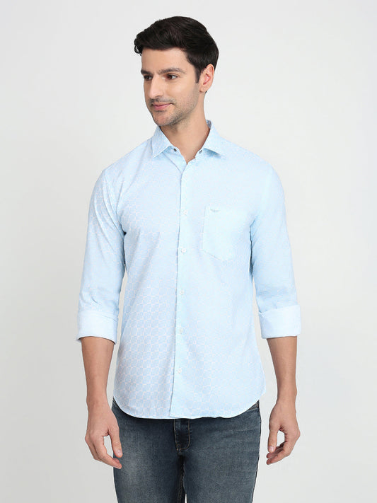 Park Avenue Men Blue Printed Slim Fit Cotton Full Sleeve Casual Shirt