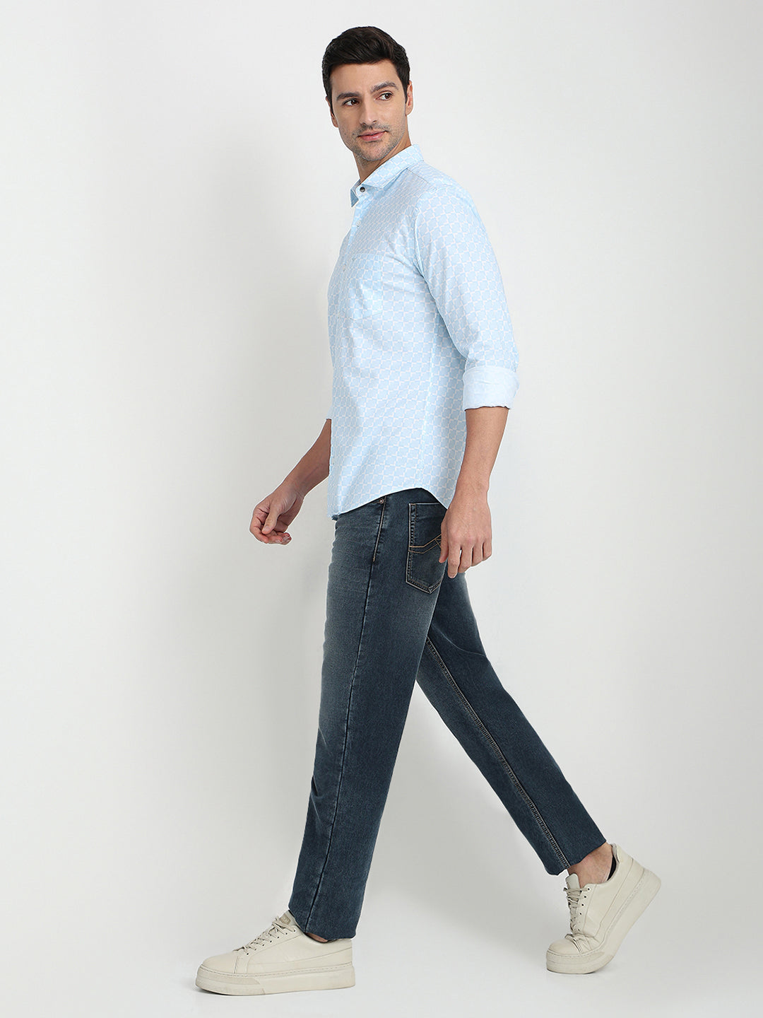 Park Avenue Men Blue Printed Slim Fit Cotton Full Sleeve Casual Shirt