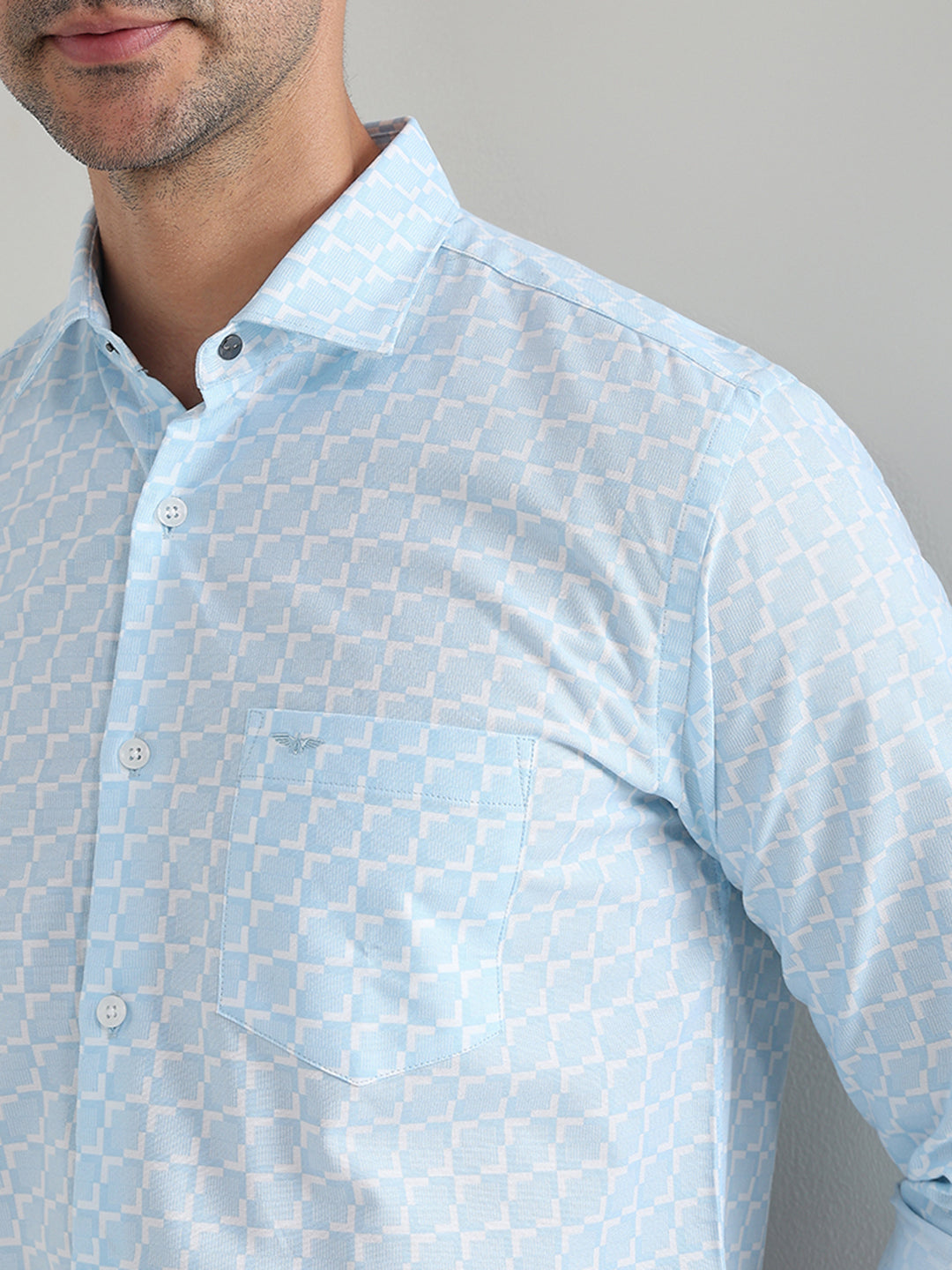 Park Avenue Men Blue Printed Slim Fit Cotton Full Sleeve Casual Shirt