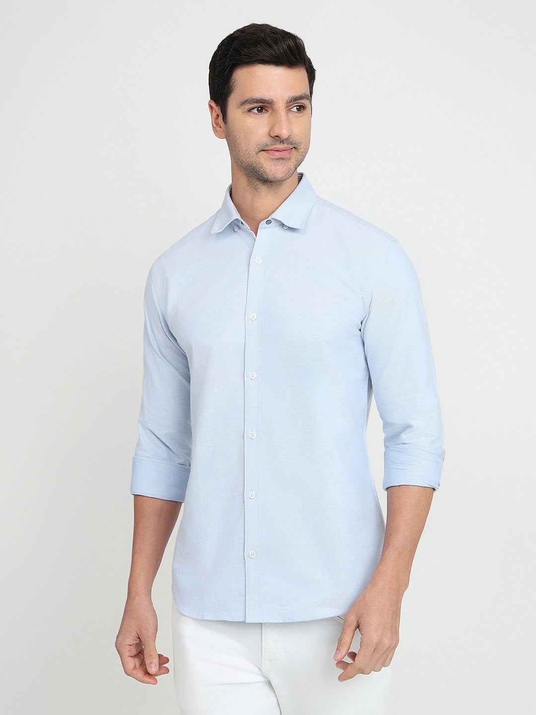 Park Avenue Men Blue Solid Slim Fit Cotton Full Sleeve Casual Shirt