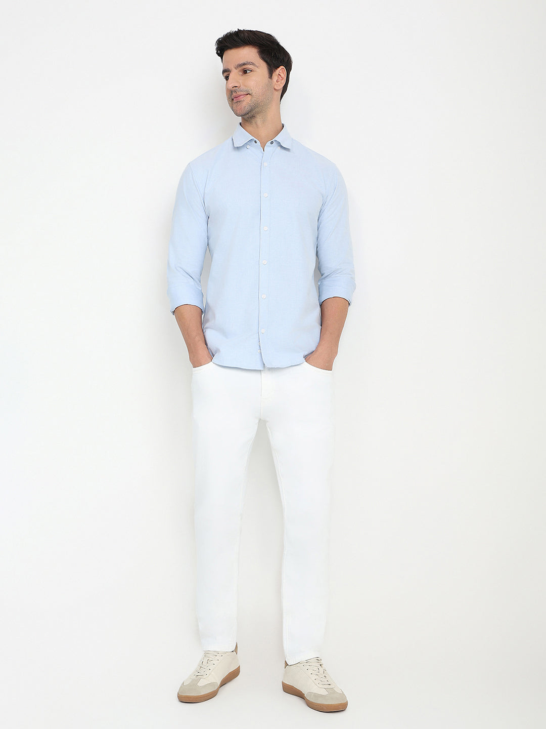 Park Avenue Men Blue Solid Slim Fit Cotton Full Sleeve Casual Shirt