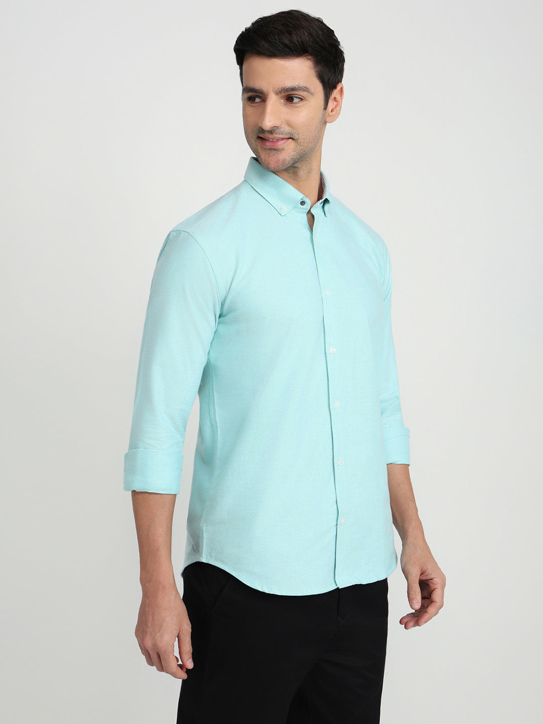 Park Avenue Men Blue Solid Slim Fit Cotton Full Sleeve Casual Shirt