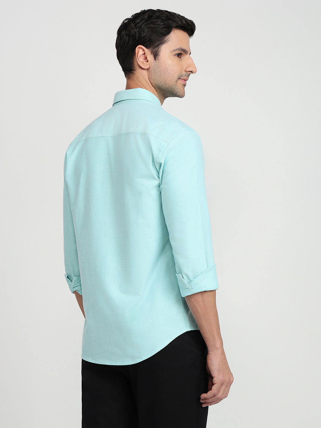 Park Avenue Men Blue Solid Slim Fit Cotton Full Sleeve Casual Shirt