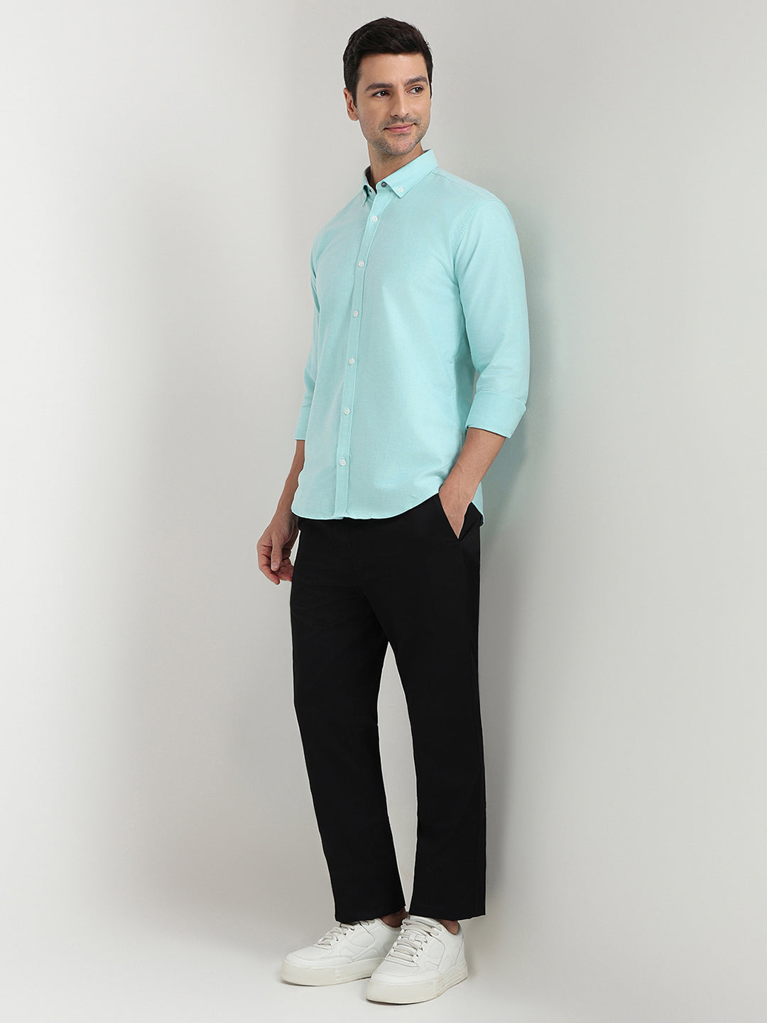 Park Avenue Men Blue Solid Slim Fit Cotton Full Sleeve Casual Shirt