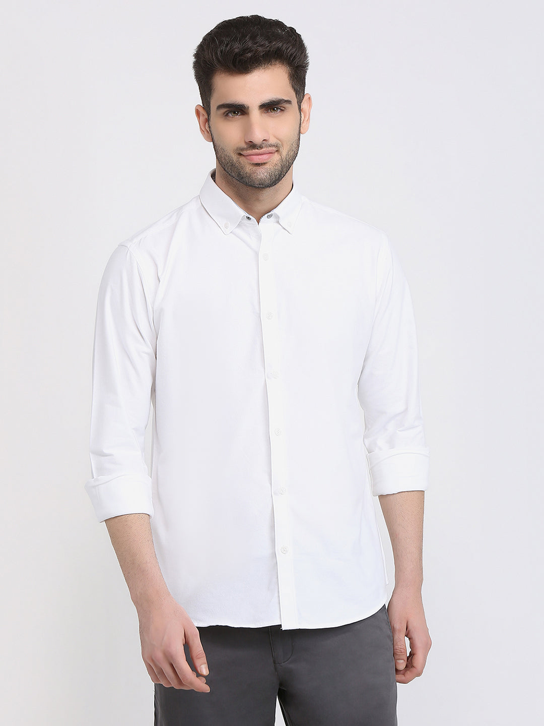Park Avenue Men White Solid Slim Fit Cotton Full Sleeve Casual Shirt