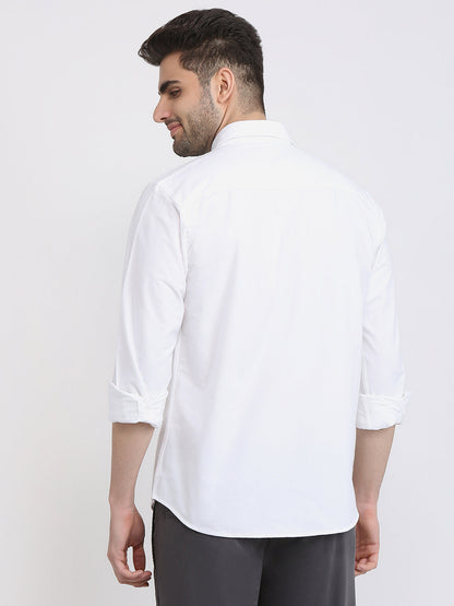 Park Avenue Men White Solid Slim Fit Cotton Full Sleeve Casual Shirt