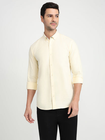 Park Avenue Men Yellow Solid Slim Fit Cotton Full Sleeve Casual Shirt