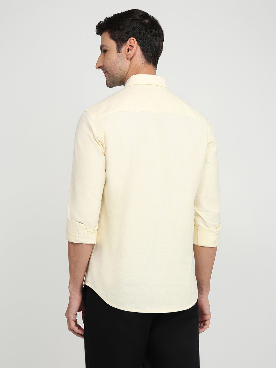 Park Avenue Men Yellow Solid Slim Fit Cotton Full Sleeve Casual Shirt