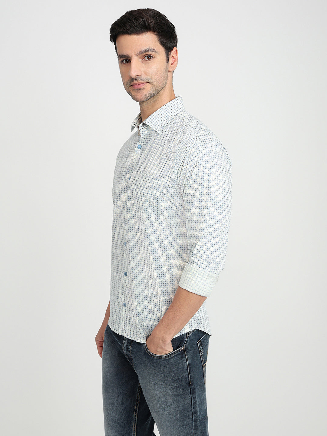 Park Avenue Men Yellow Printed Slim Fit Cotton Full Sleeve Casual Shirt