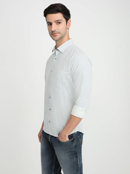 Park Avenue Men Yellow Printed Slim Fit Cotton Full Sleeve Casual Shirt