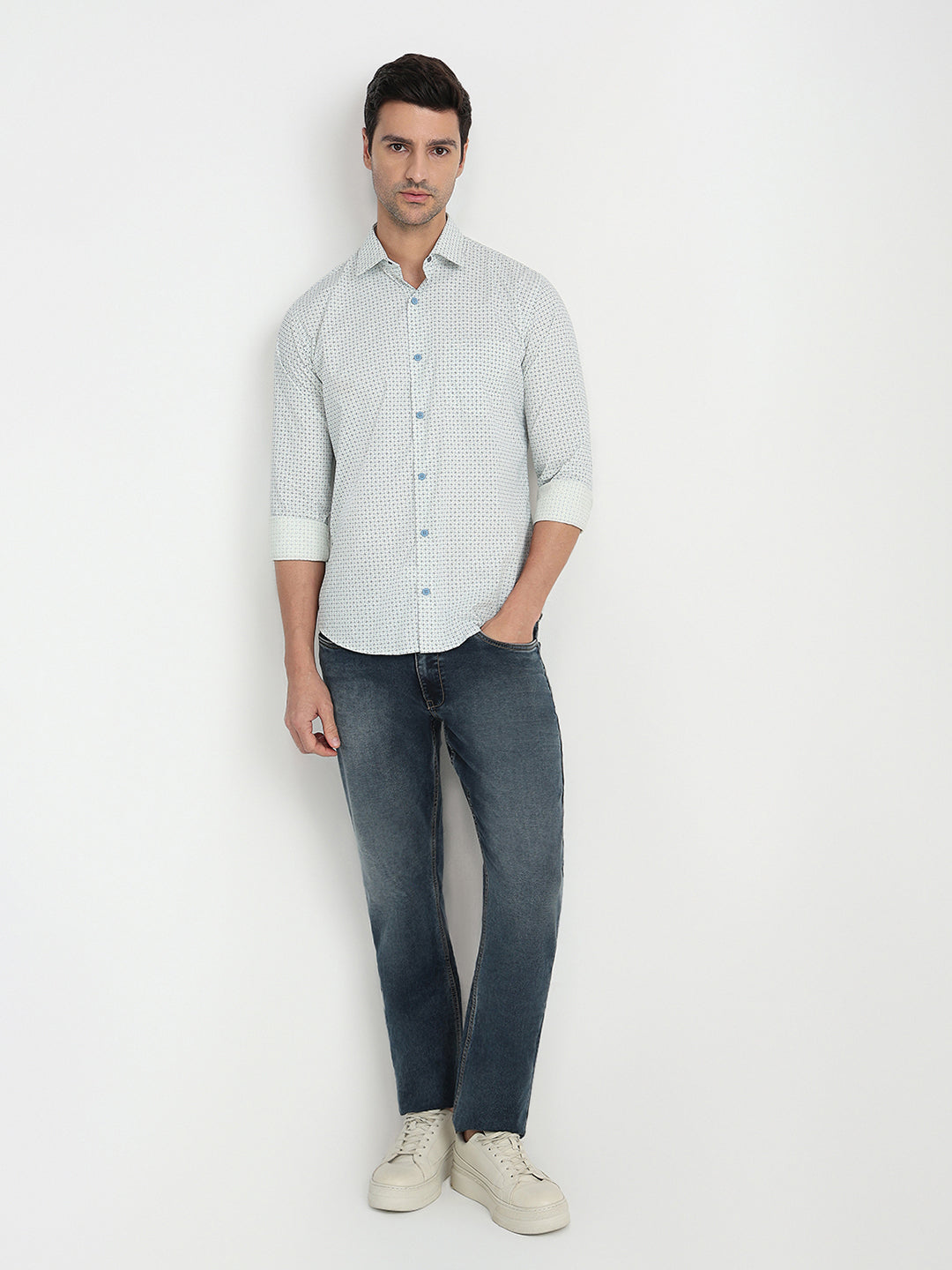 Park Avenue Men Yellow Printed Slim Fit Cotton Full Sleeve Casual Shirt