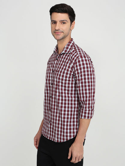 Park Avenue Men Maroon Checks Slim Fit Cotton Full Sleeve Casual Shirt