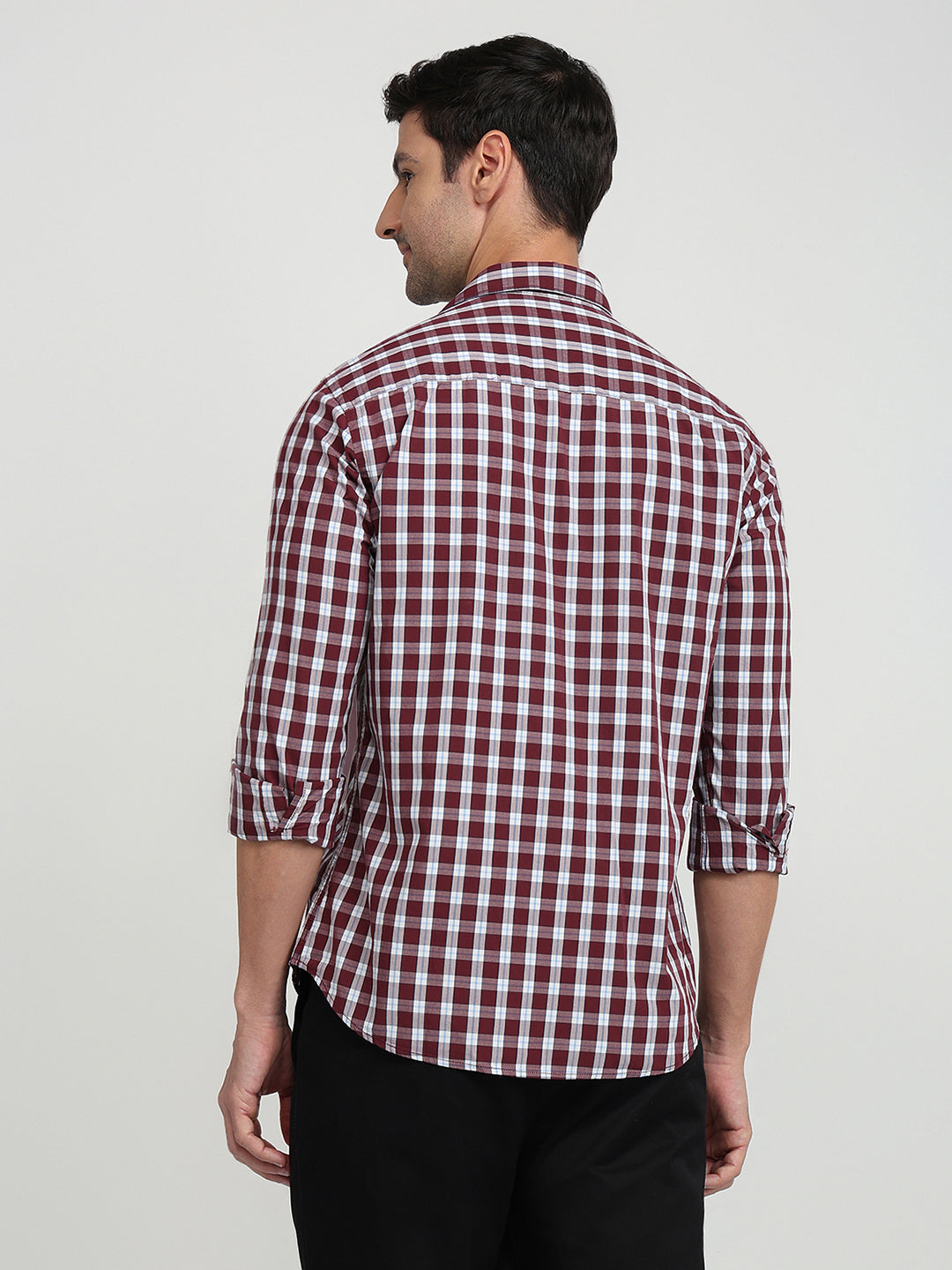 Park Avenue Men Maroon Checks Slim Fit Cotton Full Sleeve Casual Shirt