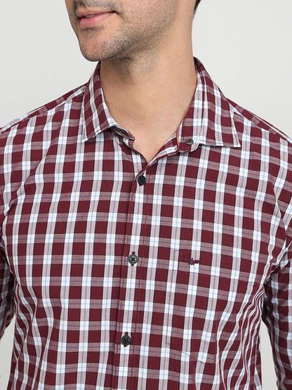 Park Avenue Men Maroon Checks Slim Fit Cotton Full Sleeve Casual Shirt