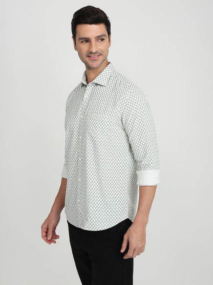 Park Avenue Men Green Printed Slim Fit Cotton Full Sleeve Casual Shirt