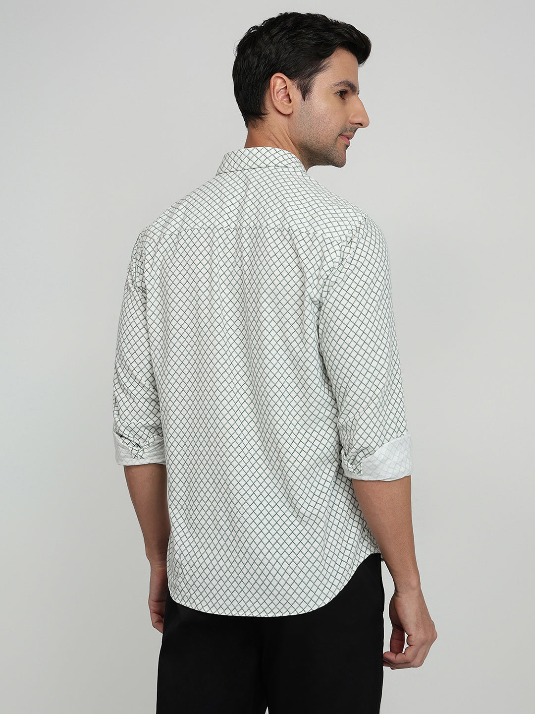 Park Avenue Men Green Printed Slim Fit Cotton Full Sleeve Casual Shirt