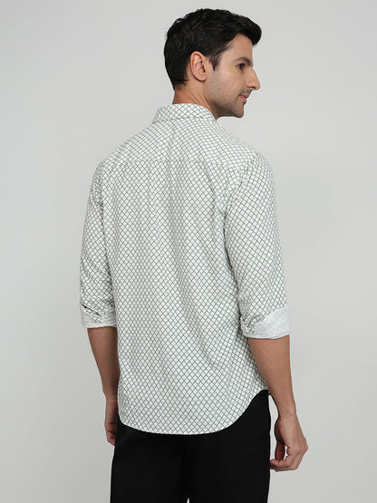 Park Avenue Men Green Printed Slim Fit Cotton Full Sleeve Casual Shirt