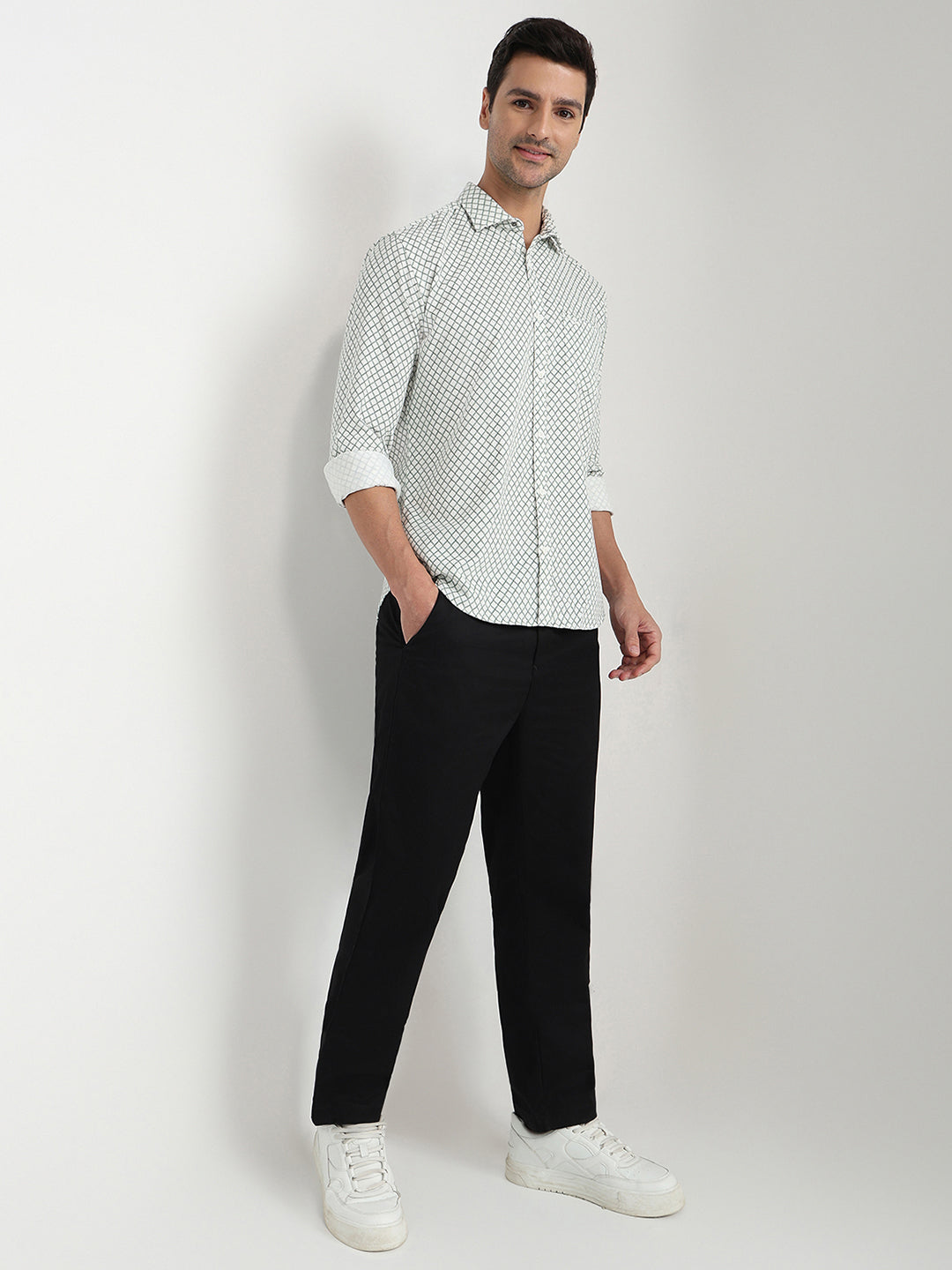 Park Avenue Men Green Printed Slim Fit Cotton Full Sleeve Casual Shirt