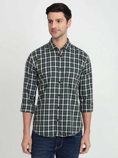 Park Avenue Men Green Checks Slim Fit Cotton Full Sleeve Casual Shirt