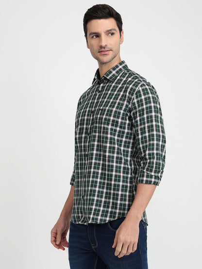 Park Avenue Men Green Checks Slim Fit Cotton Full Sleeve Casual Shirt